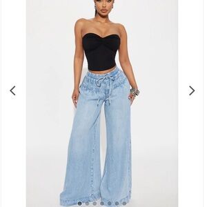 Shaylene Tie‎ Waist wide Leg Jeans - Light Wash